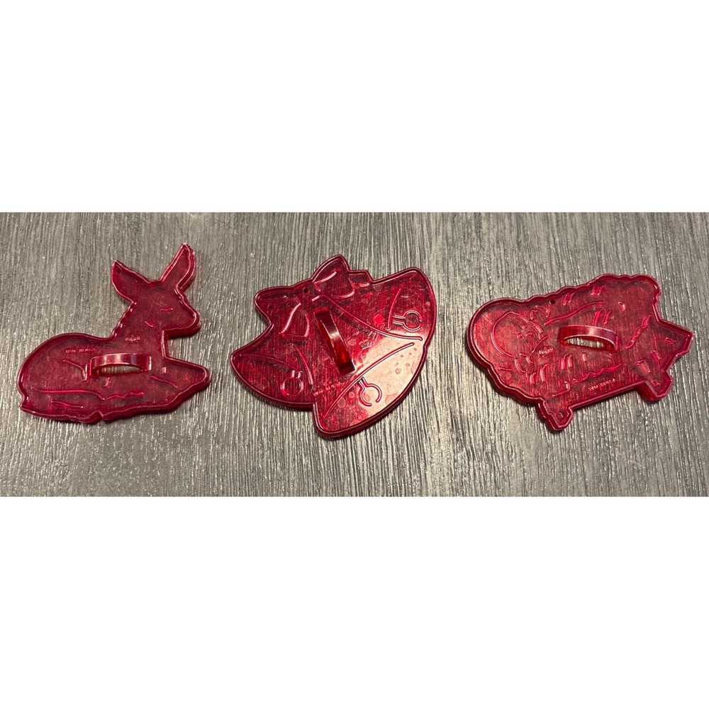 Vintage HRN Christmas Cookie Cutters Original Red Clear Made in U.S.A. Set-16 - Picture 4 of 16